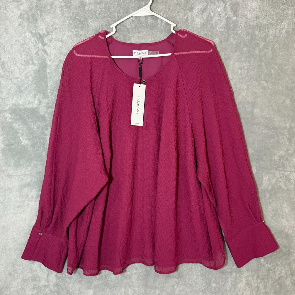 NWT Calvin Klein Plus Top 2X Fucsia Pink Office Career Church Tunic Flowy